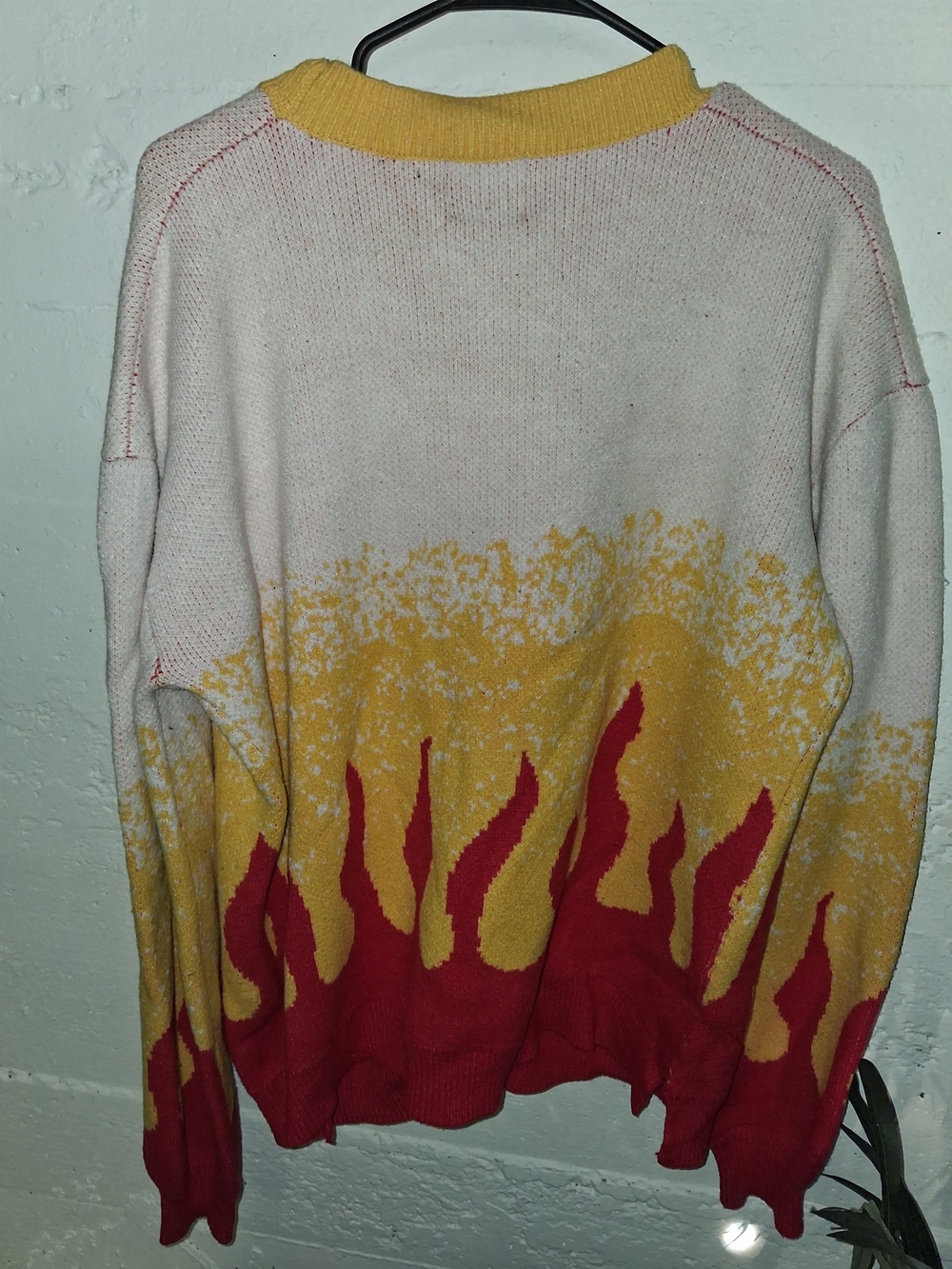 Knit Flame-Pattern Button Cardigan - Cream/Yellow/Red - Picture 2 of 4